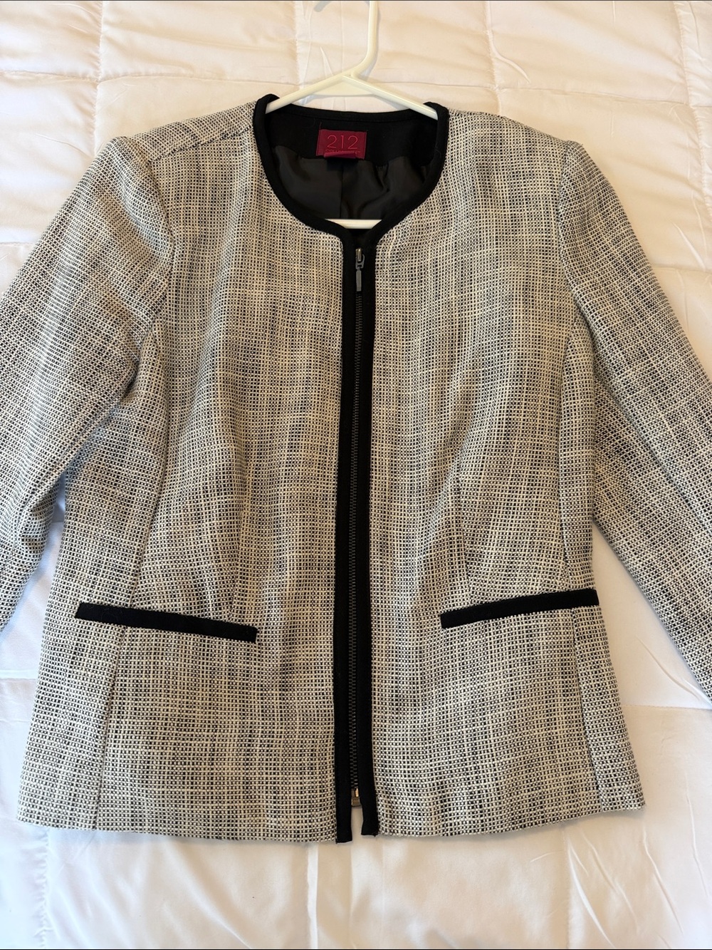 212 Collection Black & White Textured Zip-Front Blazer